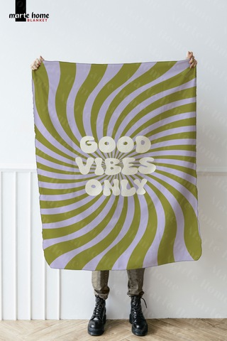 Good Vıbes Only Polar Tv Battaniyesi 100x170 Cm Tek Taraf Baskılı Yeşil Lila - Yeşil