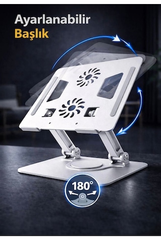 Ayarlanabilir Alüminyum Laptop Tablet Standı 360 Dönebilen Kaymaz Yüzey Ergonomik Yükseltici Stand