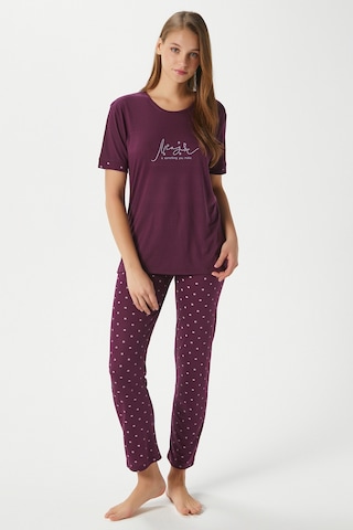 Ritnice Kadın Magic Viskon Bisiklet Yaka Kısa Kol Mürdüm Alt Üst Pijama Takımı Mürdüm