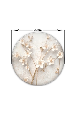 Cam Kesme Tablası - Cam Kesme Tahtası Beyaz Çiçek Çap32cm