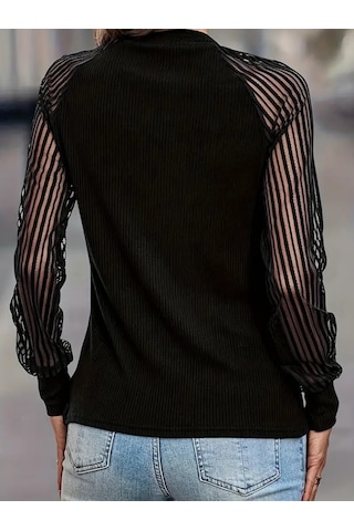 Modaserdem Kadın Uzun Kollu Tül Detaylı Bisiklet Yakalı Kaşkorse Bluz Siyah