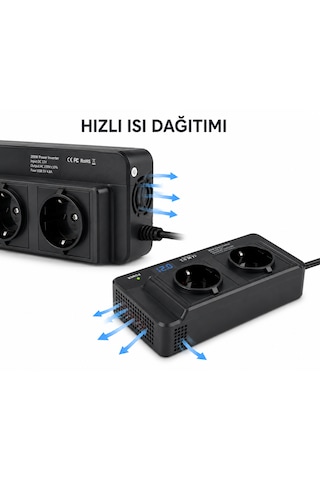 400w 2 Ac Çıkışlı 4 Usb Portu Araç Güç Dönüştürücü Araçtan Priz Gücüne 1