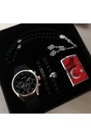 Erkek Kol Saati Seti Çakmak Bileklik Tesbih Erkek Hediye Seti