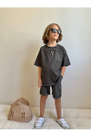 Jolly Kids Erkek Çocuk Siyah Cepli Keten Takım Siyah