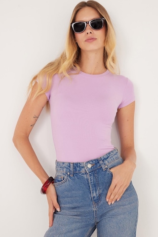 Tudors Kadın Slim Fit Dar Kesim Bisiklet Yaka Viskon Kumaş Ultra Soft Lila Tişört-34855 Lila