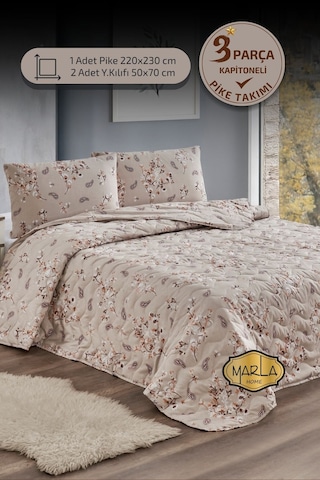 Çift Kişilik Pike Takımı Battal Boy 220x230 Cm Çok Amaçlı Yatak Örtüsü & Battaniye Bej