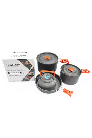 Roxform Nomad 03 Kamp Tencere Seti 4 Kişilik Çok Fonksiyonlu Set Sert Anodize Alüminyum