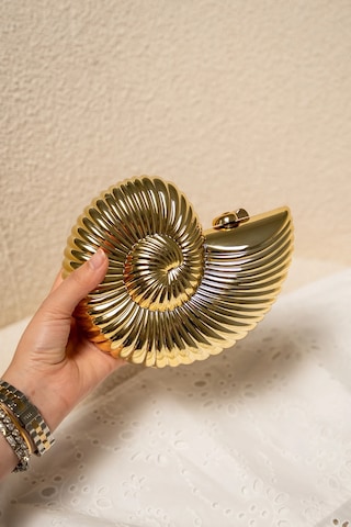 Laminta Salyangoz Detaylı Abiye Çanta - Gold Gold