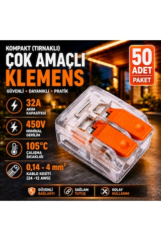 50 Adet Kompakt Tırnaklı Çok Amaçlı Klemens-2 Kutup