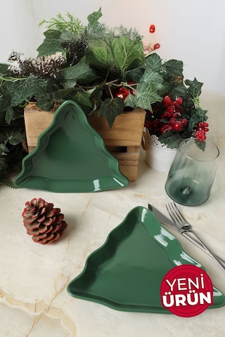 Yeşil Çam Kayık Tabak 22 Cm 2 Adet 308 Yeşil