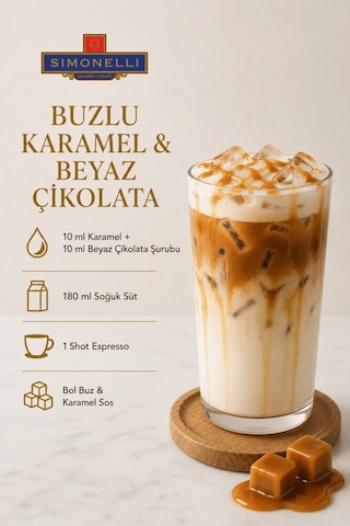 Simonelli Karamel & Beyaz Çikolata Aromalı Gurme Kahve ve Kokteyl Şurubu Seti 2 x 700 ML + Pompa