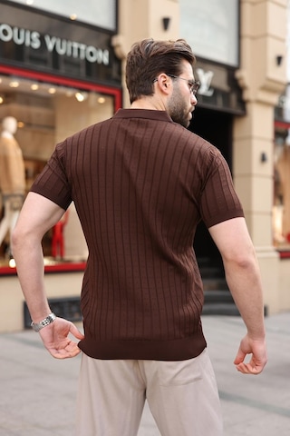 Kahverengi Polo Yaka Slim Fit Triko Erkek Tişört E7465 Kahverengi
