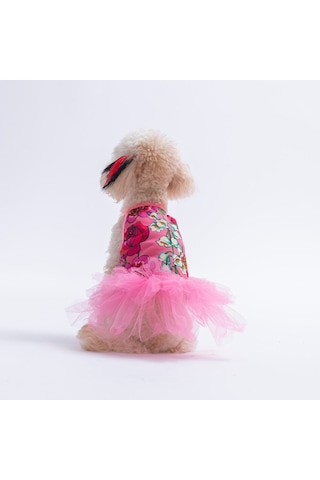 Pink Wildflowers Pembe Çiçek Desenli Kedi Köpek Elbisesi - Kedi Köpek Kıyafeti