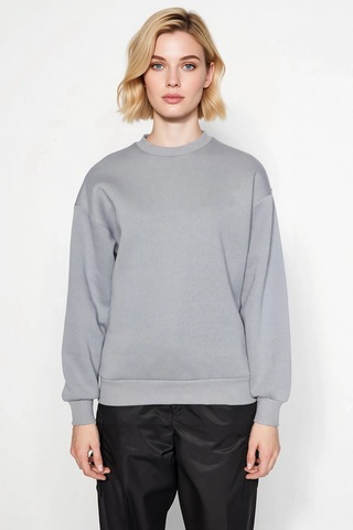 Benerly Kadın Bisiklet Yaka Düşük Kol Regular Kalıp Örme Sweatshirt Fonks Gri