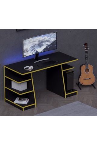 Kronos Oyuncu Masası - Bilgisayar Masası - Gamer Masası - 59x136 Cm Afm180 Siyah - Sarı