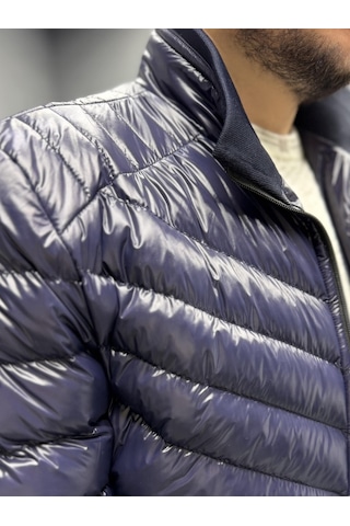 Avni Ceylan Erkek Parlak Şık Slim Fit Kışlık Şişme Mont Lacivert