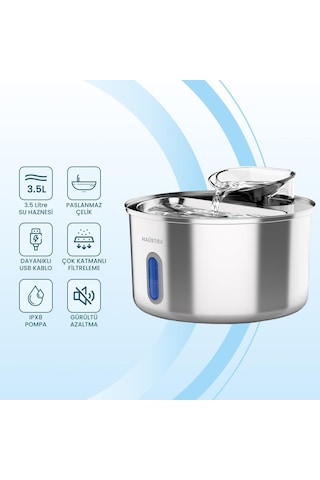 Wf009l-w Pencereli Otomatik Kedi Su Sebili,kedi Su Çeşmesi, Su Pınarı 3.5lt Geniş Hazne, Sus304 Çelik, Ultra Sessi