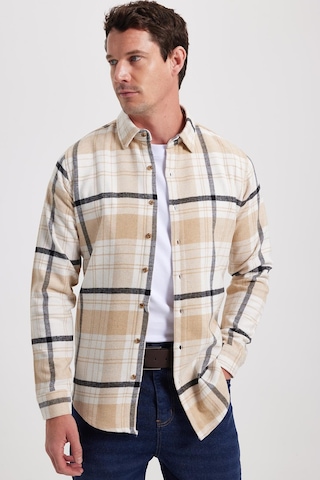 Tudors Erkek Slim Fit Dar Kesim Kareli Kışlık Oduncu Gömlek-42346 Ekru