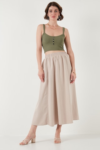 Lela Modest Pamuk Ve Keten Karışımlı Yüksek Bel Cepli Uzun Kiloş Tesettür Bayan Etek 668Yp4443 Taş