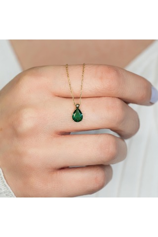 Peridot Damla Taşlı Gümüş Kolye Gm11
