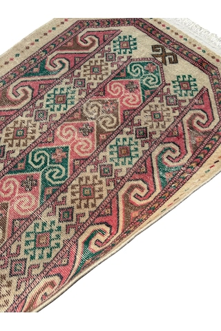 El Dokuma Vintage Eskitme Afgan Seccade 85x150 Renkli Yün Namazlık Çok Renkli