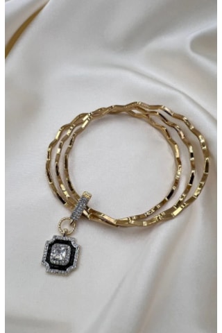 Bb Çelik Desenli Ajda Bilezik Charm Kombinli