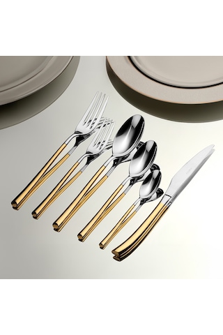 Nehir Elegance Altın Sade 12 Kişilik 72 Parça Çatal Kaşık Bıçak Takımı