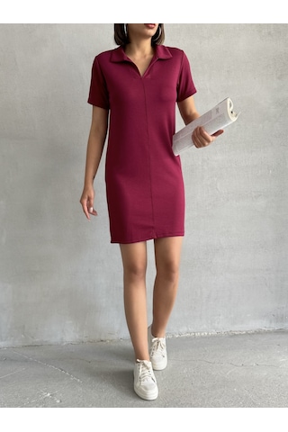 Kadın Polo Yaka Soft Touch Elbise Bordo