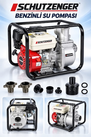 8 Hp 2 Inç Çıkışlı Benzinli Su Pompası 200 Mt Yatay Su Basar 4 Zamanlı Motor Turbo Güç Kırmızı 6011