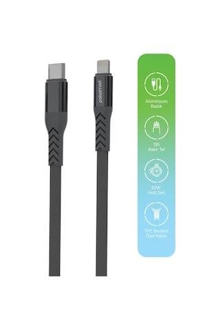 Polosmart Pbs420 Type-c To Lightning 20w Hızlı Şarj Ve Data Kablosu Antrasit