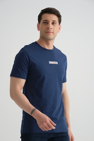 Shooter Sportwear Shooter Erkek T-shirt Minimal Baskılı Pamuklu Kumaş Standart Kalıp İndigo