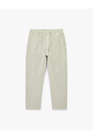 Koton Pamuklu Cepli Beli Bağcıklı Bol Oversize Jogger Jean Pantolon Taş 6sam40275nd