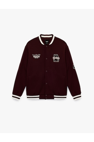 Koton İşlemeli Çizgi Detaylı Çıtçıt Düğmeli Cepli Bomber Ceket Bordo 6wam50028mk Bordo