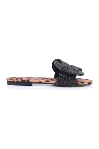 Shoetek Anwen Kadın Terlik Geçmeli Banlı Taşlı Siyah/leopar LEOPAR Kahverengi