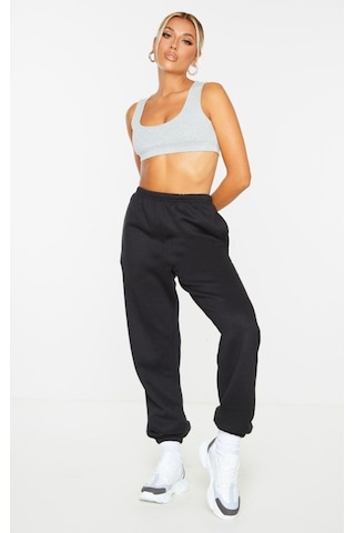 Basic Düz Eşofman Altı Jogger - Siyah Lastik Paça Yüksel Bel Siyah