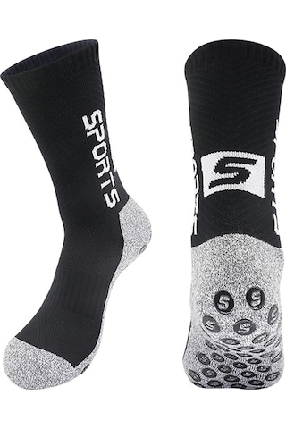 Konesam Erkek Kadın Üniversal Antibakteriyel Deodorant Kaymaz Taban Spor Futbol Çorapları Orta Boy Siyah Siyah