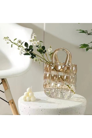 Morponi Dekoratif Çanta Şeklinde Cam Vazo Amber 1 Adet Amber