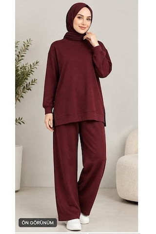 Çımalı İkili Tesettür Takım Bordo