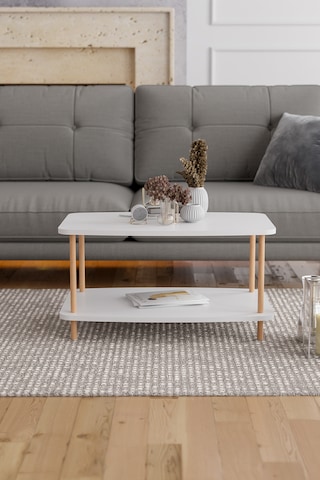 Orta Sehpa Ahşap Ayaklı Sehpa İki Raflı Sehpa-beyaz