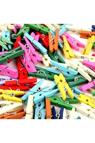 Renkli Mini Ahşap Mandal 100 Adet