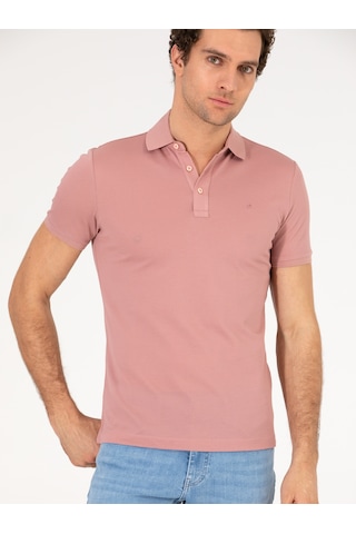 Pudra Polo Yaka Slim Fit Basic Merserize T-shirt Pembe