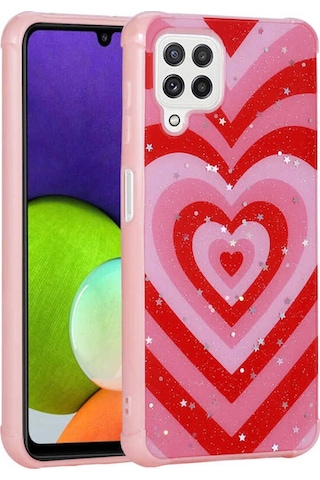 Galaxy A22 4g Kılıf Simli Desenli Kamera Korumalı Parlak Zore Popy Kapak Kalp
