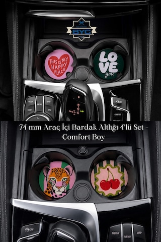 74 Mm Araç İçi Bardak Altlığı 4 Lü Set Comfort Boy Çok Renkli