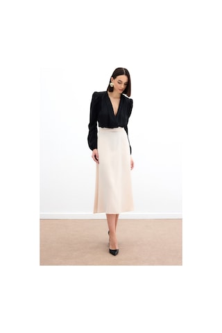 Sateen Midi Boy Saten Etek - Bej