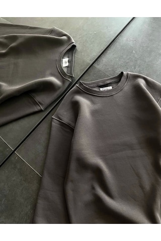 Alyn Wear Kışlık Bisiklet Yaka Üç İplik Basic Sweatshirt - Füme