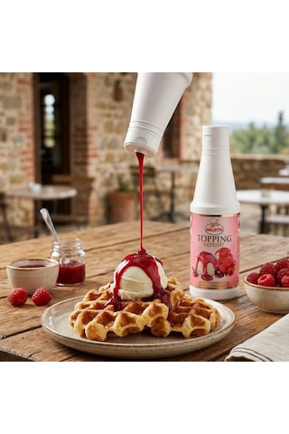 Ovalette Topping Frambuaz Sosu 1 Kg Tatlı, Waffle, Pancake Ve İçecekler İçin Yoğun Meyve Aromalı Topping