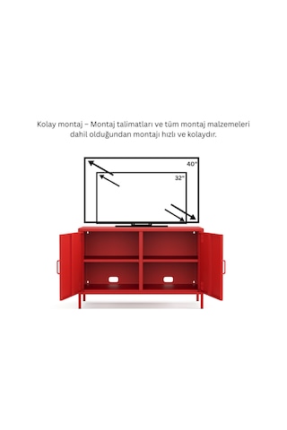 Pera Tv Ünitesi, Tv Dolabı,2 Kapaklı Dolap 100,50 X 40 X 64,50 Cm - 9 Renk Seçeneği Bulunmaktadır Ral 3020 Kırmızı