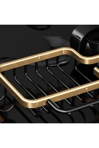 Novahub Siyah Altın Mutfak Lavabo Drenaj Rafı, Musluk Tutucu, Sünger Ve Fırça Organizatör, Banyo Ve Mutfak İçin/ Altın - Siyah