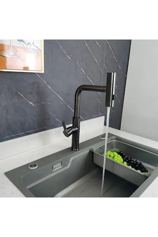 Şelale Fonksiyonlu Mutfak Evye Bataryası - Siyah Renk Seçeneği Açık Bej