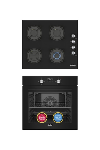 Carino 4 Fonksiyon Dijital Gri Power Turbo 2'li Cam Ocaklı Ankastre Set Fırın+Ocak
